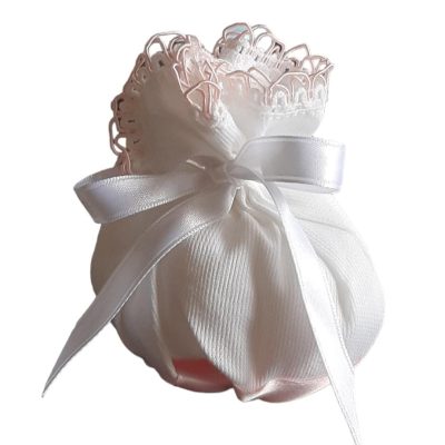 Sacchetti Piquet cotone bianco e pizzo rosa