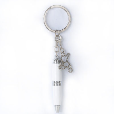 Mini penna smaltata bianca porta chiavi con calciatore