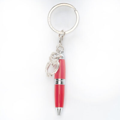 Mini penna rossa porta chiavi con gufo