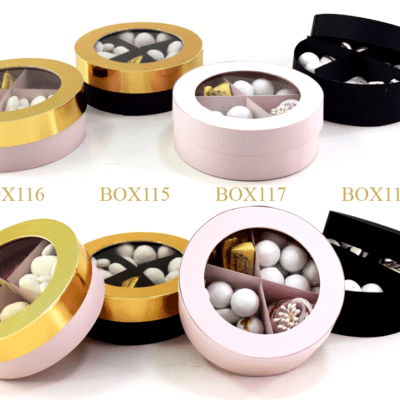 Scatole porta confetto tonde con scomparti