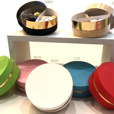 Scatola porta confetti diam12 h4 bordo cartone oro 4 scomparti