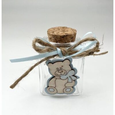 Barattolino con orsetto in legno celeste