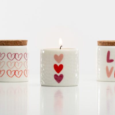 Barattolo ceramica con candela cuoricini