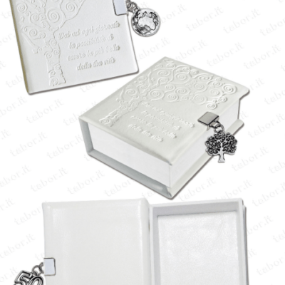 Scatola libro similpelle portagioie bianca