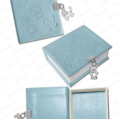 Scatola similpelle con scomparti ciondoli a scelta celeste