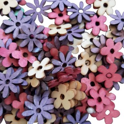 150 mini fiorellini legno colori e modelli misti
