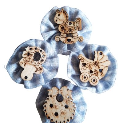Decorazioni in legno celeste rouches cotone