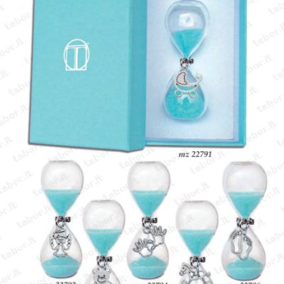 Clessidra sabbia celeste con ciondoli a scelta