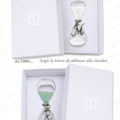 Clessidra vetro con lettere argentate h 8