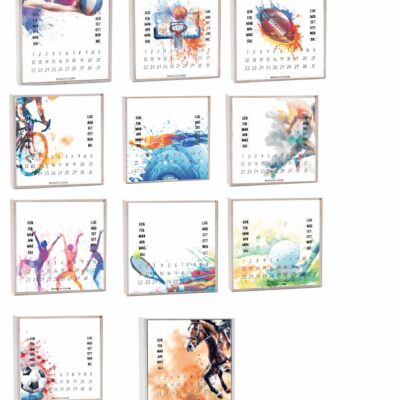 Calendario perpetuo in legno tema sport
