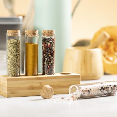 Set porta spezie con base in bamboo