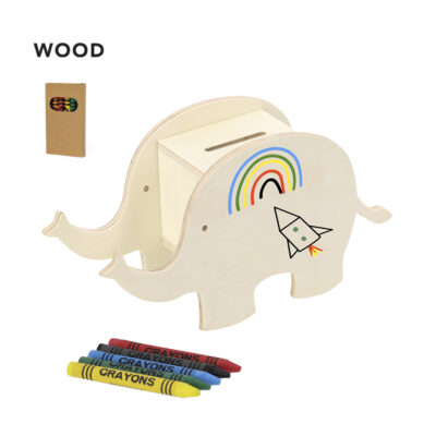 Animaletto salvadanaio  in legno con pastelli