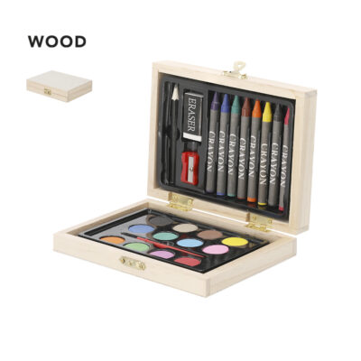 Scatola con colori a cera e acquerelli