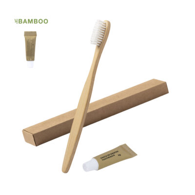 Set igiene dentale spazzolino e dentifricio.