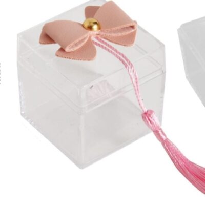 Scatola pvc con fiocchetto similpelle rosa