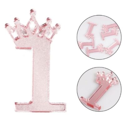 Numero 1 rosa con coroncina plexiglass