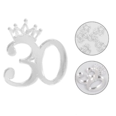 Numero 30 con coroncina plexiglass argento