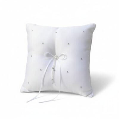 Cuscino porta fedi in raso bianco con brillantini