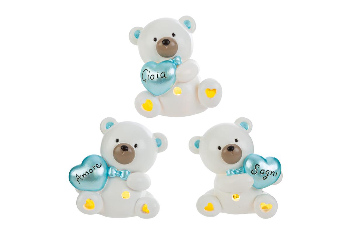 Orsetto con cuoricino celeste e luce led