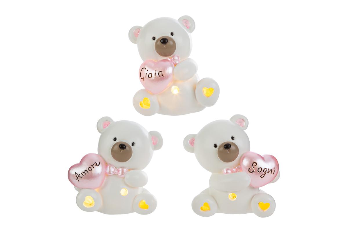 Orsetto con cuoricino rosa e luce led