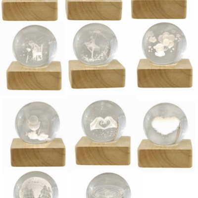 Sfera cristallo con base legno 8 cm a pile