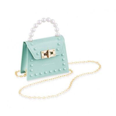 Borsetta in plastica manico perline celeste