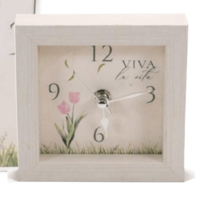 Orologio in legno bianco stampa tulipani