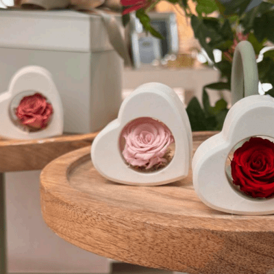 Cuore con rosa stabilizzata