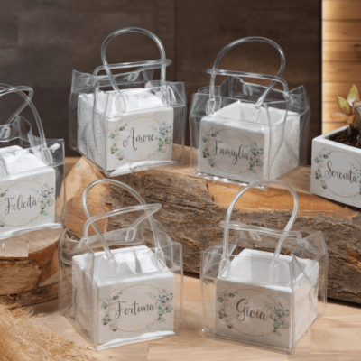 Porta piante ceramica bianca con shopper pvc