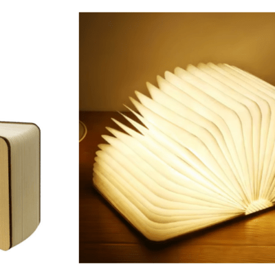 Lampada libro con led in legno e carta