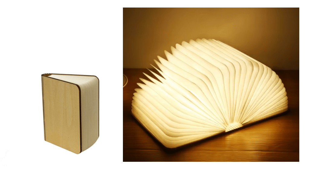 Lampada libro con led in legno e carta
