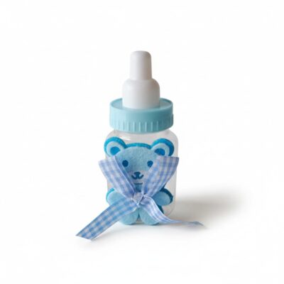 Biberon celeste con orsetto pannolenci