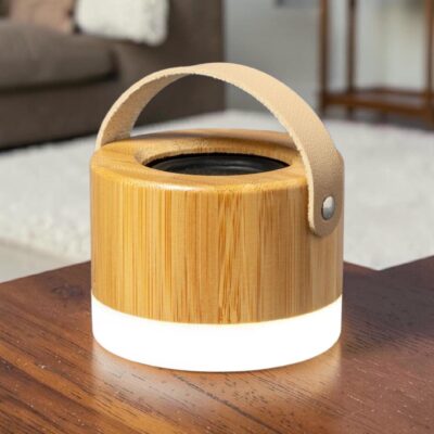 Cassa bluetooth in bambù con luci led